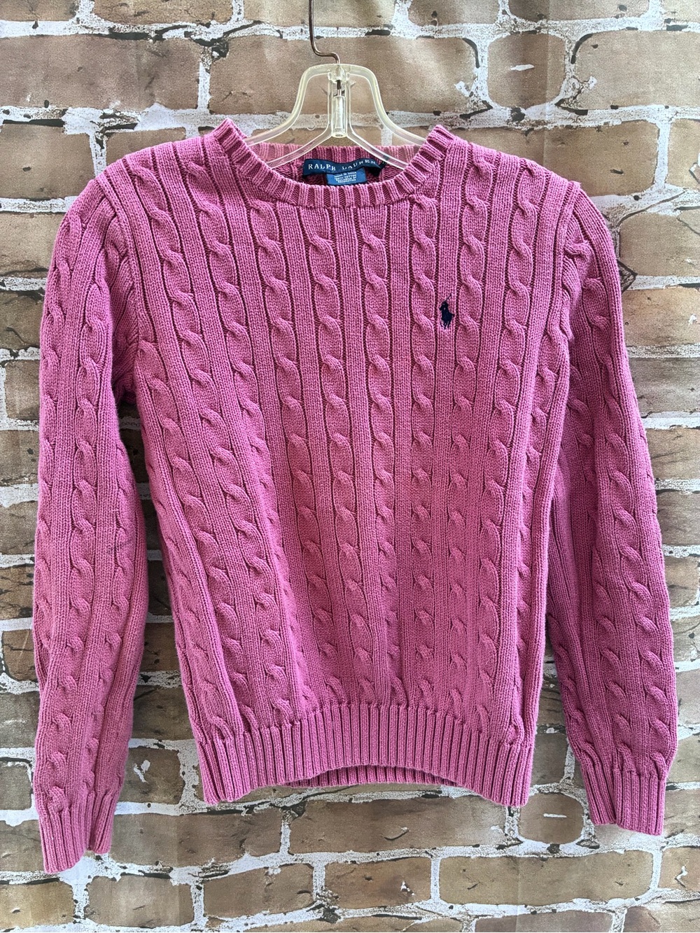 Vtg 90’s Ralph Lauren size M y2k Pink Cable Knit Crewneck Sweater - Picture 2 of 6